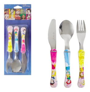Conjunto Talheres Infantil Simonaggio Disney Personagens Princesas 3 Peças