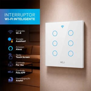 Interruptor Inteligente Smart Wi-fi 2.4 GHz Alexa google 6 Botões 4×4 Bivolt Branco Cod: 291990437 Neo Avant