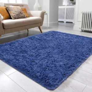 Tapete 2,00×1,50 Peludo Felpudo Para Sala e Quarto Cores Cor Azul Bic Desenho Do Tecido Pelo Alto Casa Laura Enxovais Tapete Médio Para Sala 2×1,5m, Antiderrapante e Lavável – Azul Bic