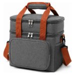 Bolsa Térmica Marmita Lancheira 13,5L 2 Compartimentos Dupla Camada de Isolamento Impermeável Alça Transversal Fitness Passeio Trabalho Cinza