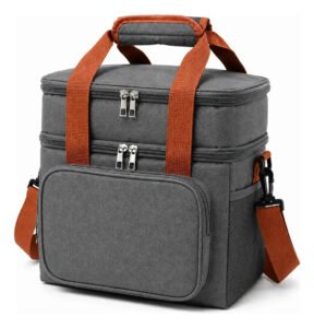 Bolsa Térmica Marmita Lancheira 13,5L 2 Compartimentos Dupla Camada de Isolamento Impermeável Alça Transversal Fitness Passeio Trabalho Cinza