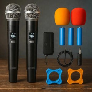 Kit 2 Microfones Sem Fio Recarregável Profissional Uhf Led Karaokê Palestras Shows Igrejas Apresentações Cancelamento De Ruído Anti-larsen Cardioide 14h Bateria Para Palco Reuniões Micgeek