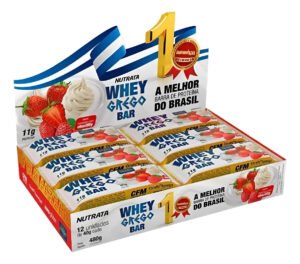 Whey Grego Bar Caixa 12 Unidades Nutrata – Diversos Sabores Sabor Morango Com Chantilly