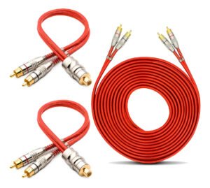 Kit 1 Cabo Rca 5 M + 2 Y Dupla Blindagem Cobre Vermelho Som