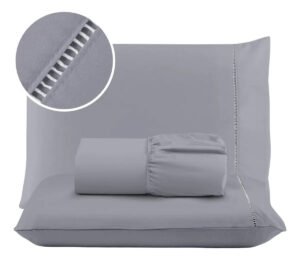 Jogo Lençol 400 Fios 3 Peças Cama Casal Ponto Palito Tecido Liso – Cinza