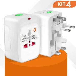 Kit 4 Adaptadores Tomada Universal Para Viagem Internacional Compatível Em +150 Países Parosflux