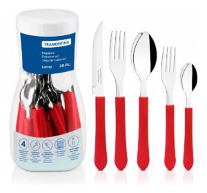 Faqueiro/Cozinha Tramontina Leme Aço Inox 20 Peças Vermelho
