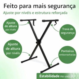 Suporte X para Teclado Musical TX Music Dobrável em Aço com Regulagem de Altura
