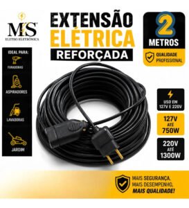 Extensão Elétrica 2 Metros Reforçada Profissional 10/20a Obra Profissional Ms Eletro Eletrônica