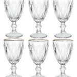 6 Taças Vidro Vinho Suco Agua 300 Ml Diamond Borda Dourada
