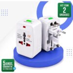 KIT 2 Adaptadores de Tomada Universal para Viagem Internacional Bivolt 110/220V Compatível com +150 Países EUA Europa Reino Unido Austrália Japão Adaptador Universal de Energia Portátil SAMZHE