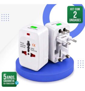 KIT 2 Adaptadores de Tomada Universal para Viagem Internacional Bivolt 110/220V Compatível com +150 Países EUA Europa Reino Unido Austrália Japão Adaptador Universal de Energia Portátil SAMZHE