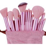 Kit Pincel De Maquiagem Com 13 Unidades Sombra Blush Cor Rosa