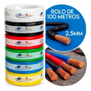 Fio Elétrico 2,5mm Vermelho Cabo Flexível Rolo Com 100m Metros 750v Antichamas
