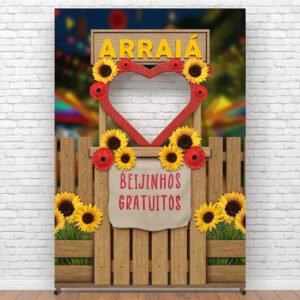 Painel Para Fotos Festa Junina Interativo Vazado Em Tecido Barraca Do Beijo 1,50×2,20m Criatema