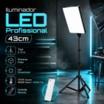 Iluminador LED Profissional Quadrado Lumi Para Fotos e Vídeos, Com Tripé de 2,10m e Luz Ajustável