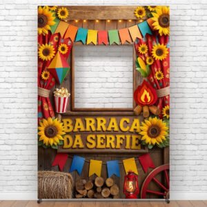 Painel Festa Junina 3d Interativo Retangular Em Tecido Sublimado Barraca Da Serfie 1,50×2,20m Criatema