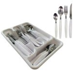 Eps-25p Conjunto Faqueiro 25 Peças Porta Talher Jogo De Talh Cor Branco