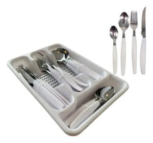 Eps-25p Conjunto Faqueiro 25 Peças Porta Talher Jogo De Talh Cor Branco