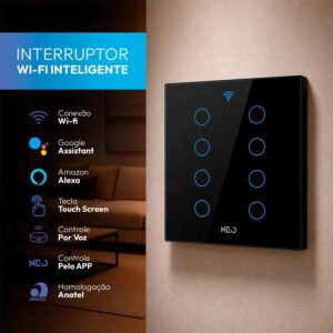 Interruptor Inteligente Smart Wi-fi 2.4 Ghz Alexa Google 8 Botões 4×4 Bivolt Preto Cod: 291990464 Neo Avant