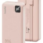 Power Bank Basike 20000mAh Rosa, Carga Rápida 22.5W para iPhone e Samsung, Com Cabos Embutidos e Display