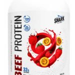 Proteína Isolada Beef Protein 900g Shark Pro Zero Lactose Sabor Morango com maracujá
