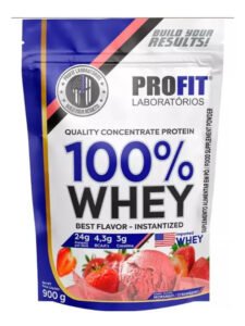 Suplemento Profit 100% Whey Sabor Morango De 900g – Pó