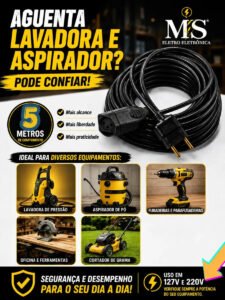 Extensão Elétrica 5 Metros Reforçada 10/20a Obra Profissional MS Eletro Eletrônica