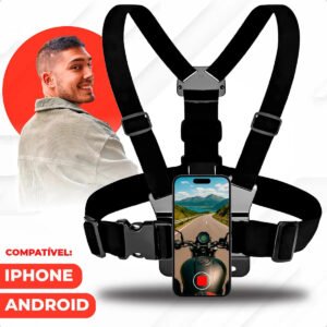 Suporte De Peito Para Celular Câmera Peitoral Cinturão Ajustável Moto Bicicleta Esporte