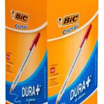 Caneta esferogrfica BIC Bolígrafos Cristal cor magenta exterior vermelho traço média 1 mm em caixa – kit de 50