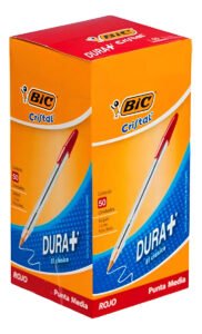 Caneta esferogrfica BIC Bolígrafos Cristal cor magenta exterior vermelho traço média 1 mm em caixa – kit de 50