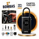 Mini Compressor Digital Portátil Cartel Barber Shop para Carro Moto e Bicicleta com Calibrador Digital Inflador Elétrico de Pneus 12V Display LCD Lanterna LED Compacto e Recarregável Preto
