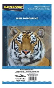 Papel Fotográfico Glossy Masterprint A4 230g Brilhante para Impressora, 50 Folhas
