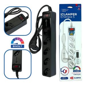 Filtro De Linha Clamper Proteção Surto Energia 5 Tomadas 10a Cor Preto