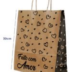 Sacola De Papel M 23x30x10cm 50und Feito Com Amor Kraft Monolúcido Com Alça Torcida Embalagem Acesso