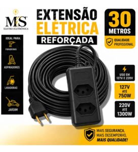Extensão Elétrica 30 Metros Reforçada 10/20a Obra Profissional Tomada Em Barra Ms Eletro Eletrônica