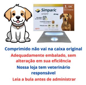 Comprimido Antipulgas Zoetis Simparic 20mg Para Cães 5,1-10kg
