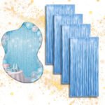 Kit 4 Cortina Metalizada Festa Fita Decoração Painel Franja Azul Bebê