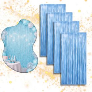 Kit 4 Cortina Metalizada Festa Fita Decoração Painel Franja Azul Bebê