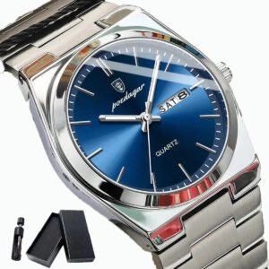Relógio Poedagar 930 de Quartzo Analógico Com Calendário e Fundo Azul