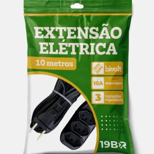 Extensão Elétrica Parosflux de 10 m com 3 Tomadas Bivolt Preta