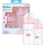 Kit Dupla Mamadeiras Buba Easy Flow Nuvem Bebês Mãe Neném Cor Rosa