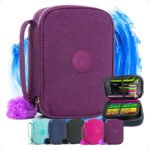 Estojo Box Organizador Escolar Com Divisórias Multifuncional 24 Elásticos Lápis Caneta 100 Pens Masculino Feminino Decore Fácil ! Roxo