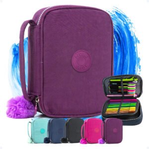 Estojo Box Organizador Escolar Com Divisórias Multifuncional 24 Elásticos Lápis Caneta 100 Pens Masculino Feminino Decore Fácil ! Roxo