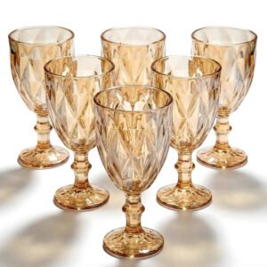 Jogo 6 Taças Vidro Diamond Transparente Ambar Bico De Jaca 330ml