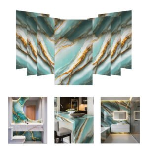 Kit 10 Placa Adesiva Mármore Auto Colante 30×60 Cm 3d Cor Verde Dourado Vinílica Marca Hibo
