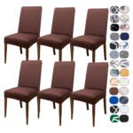 Kit 6 Capa Cadeira Jantar Tecido Importado Spandex Mais Resistente Elástico Cor Marrom Café