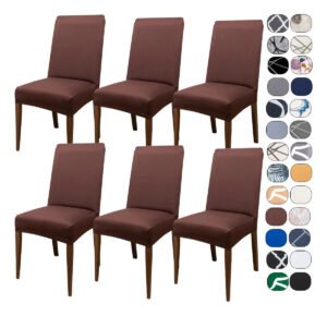 Kit 6 Capa Cadeira Jantar Tecido Importado Spandex Mais Resistente Elástico Cor Marrom Café