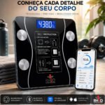 Balança Digital Bioimpedância Profissional smart imc 180kg Bluetooth Corporal Aparelho Alta Capacidade aplicativo App para Android e para IOS Balança De Banheiro Academia