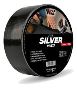 Kit 3 Fitas Silver Tape Multiuso Ar Condicionado Vedação 50m Cor Preto Lisa